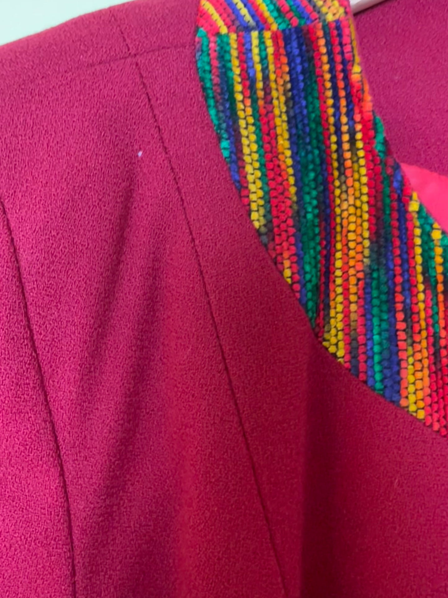 Red 80s/90s Power Skirt Suit with Rainbow Chenille Trim