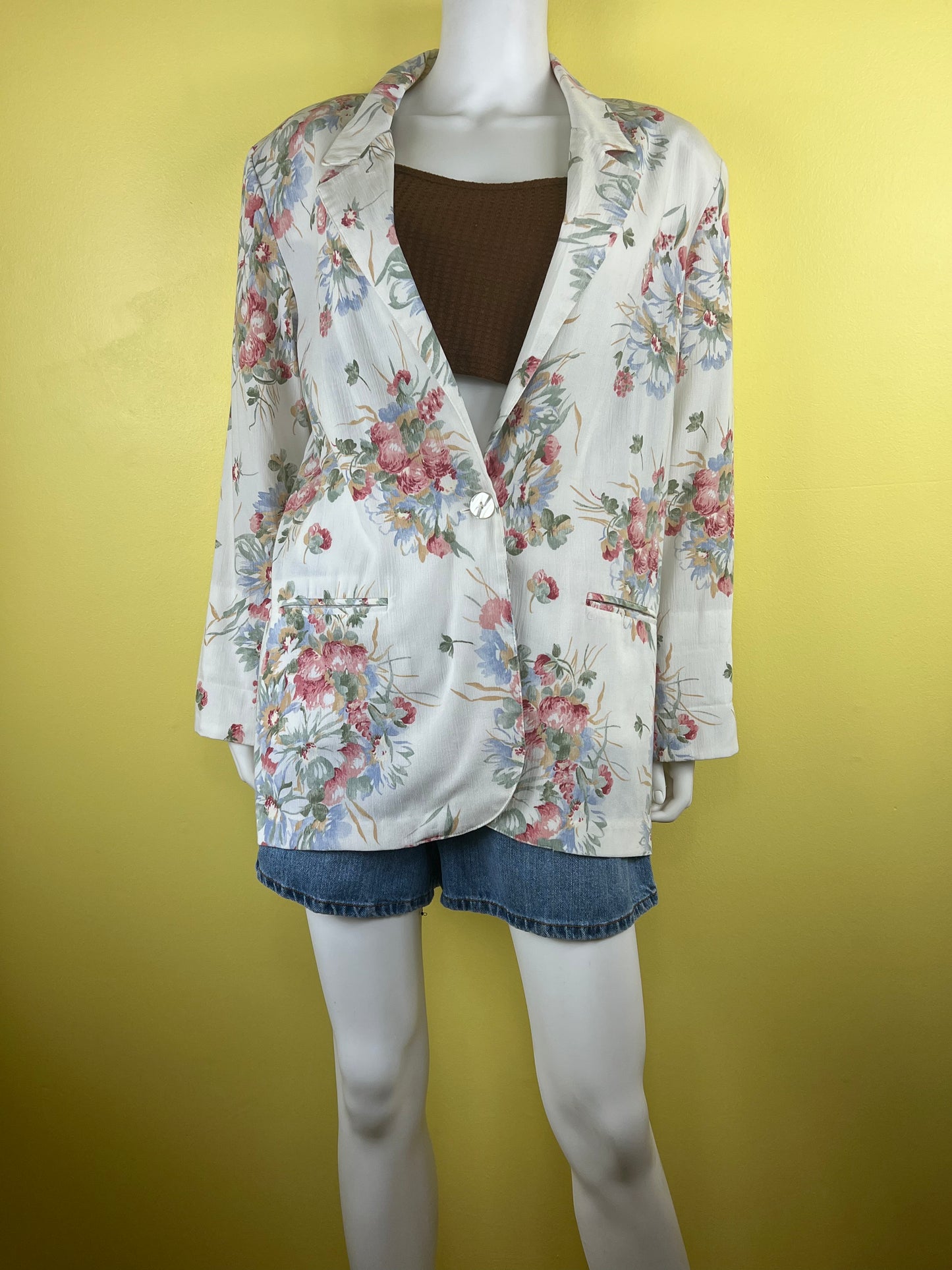 90s White Floral Blazer