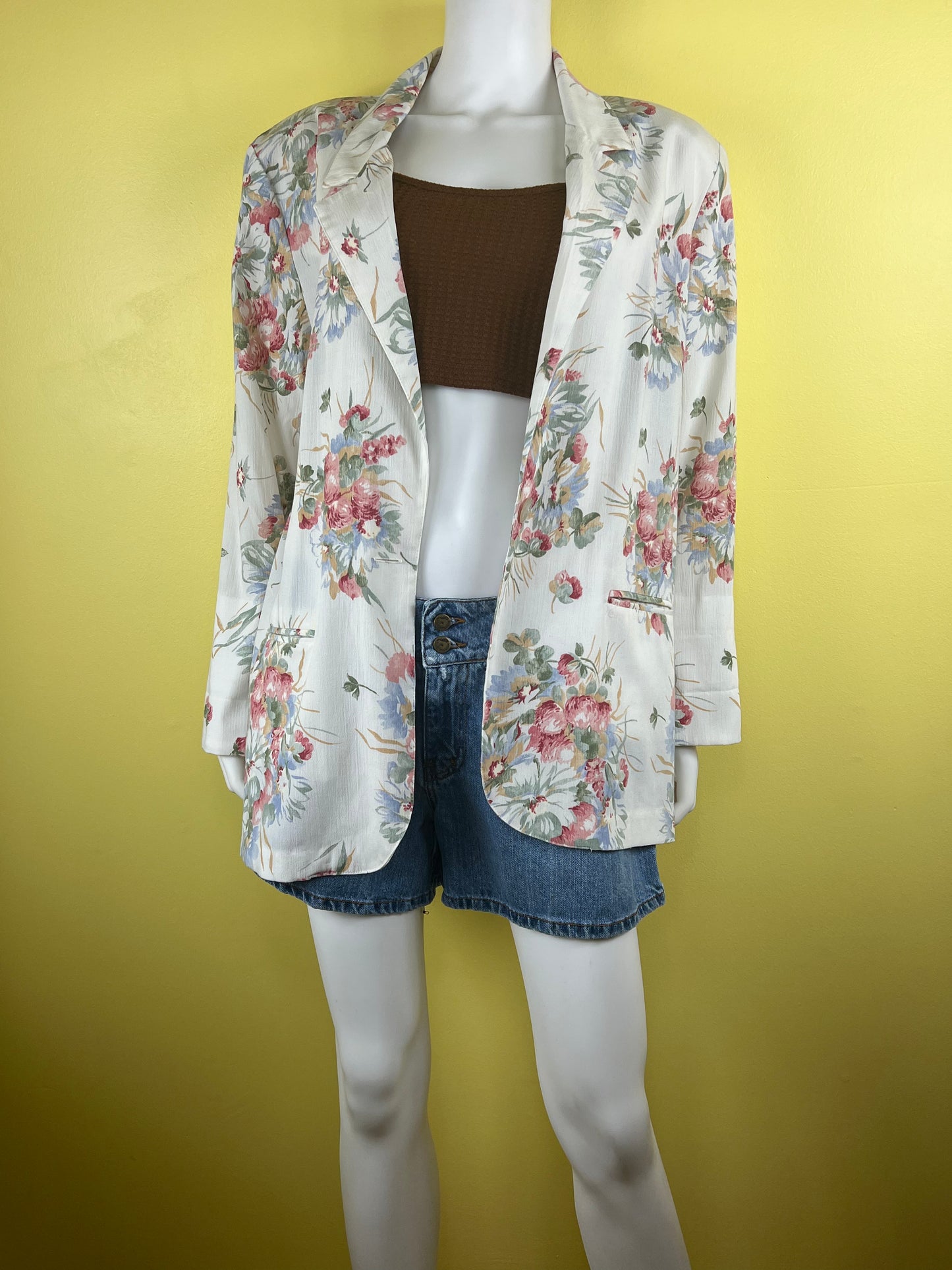 90s White Floral Blazer