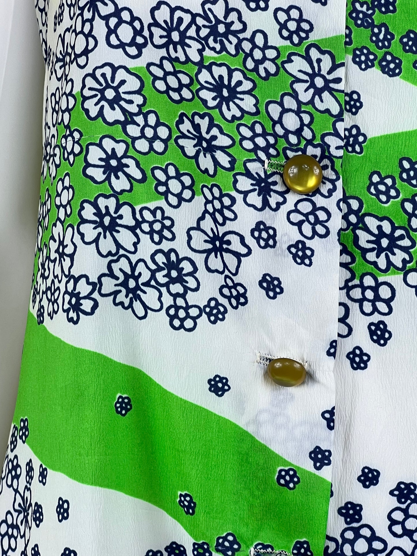 Handmade 1960s White, Green and Blue Floral Dress