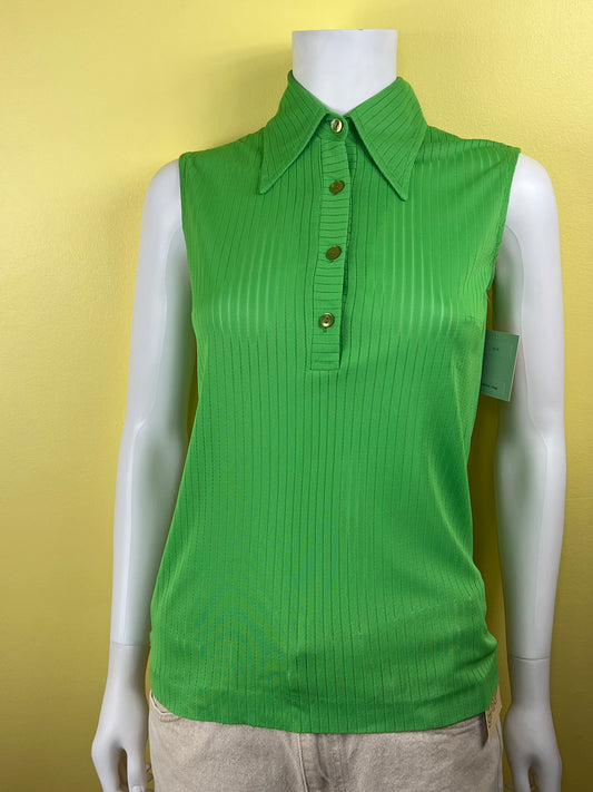 1970s Lime Green 60s Dagger Collar Sleeveless Shirt