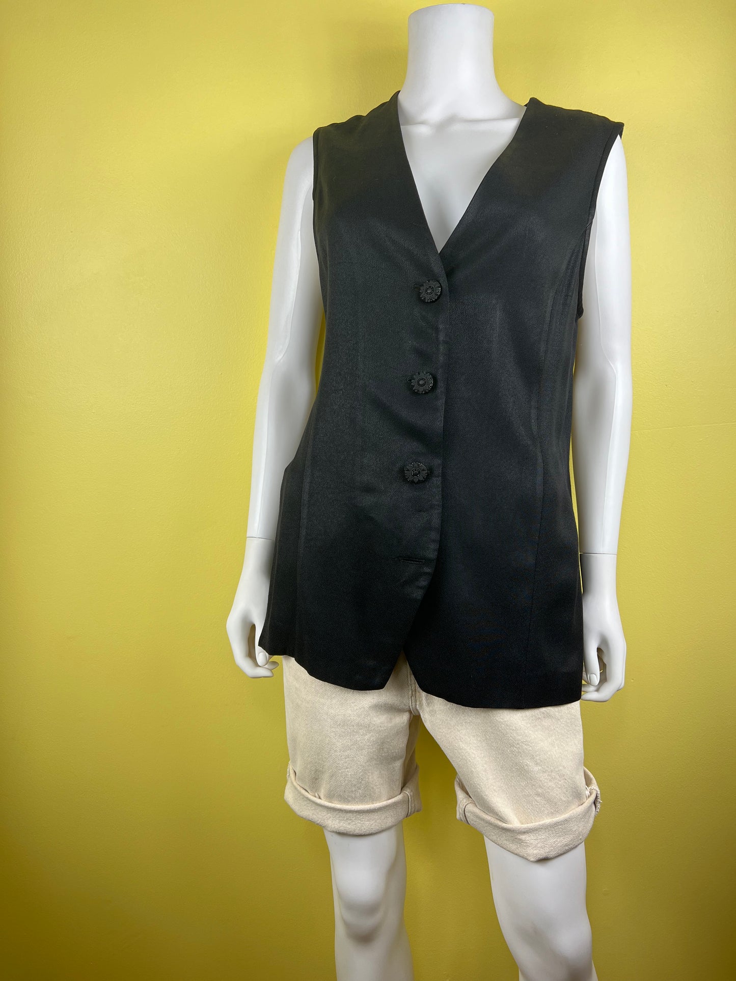 90s Black Vest with Flower Buttons