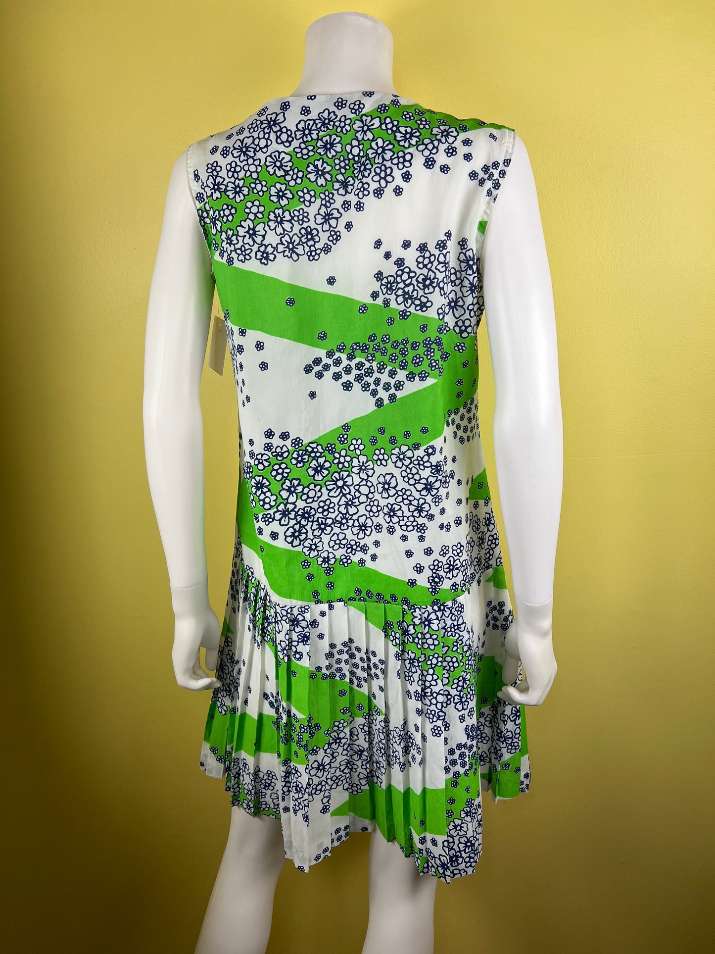 Handmade 1960s White, Green and Blue Floral Dress